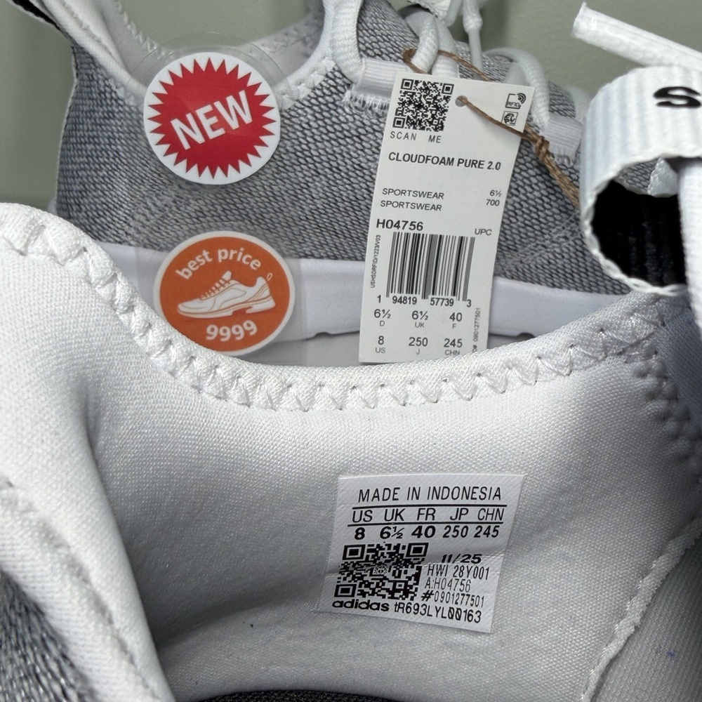 adidas - Size 8 - Woman's Cloudfoam Pure 2.0 shoes H04756 - New with tags - Picture 7 of 8